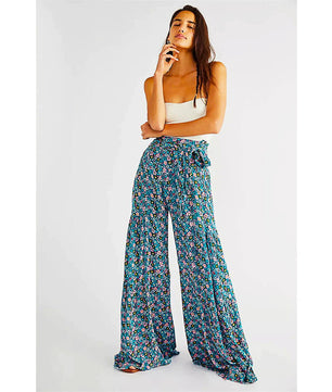 Palazzo Pants For Women Boho Extra Wide Leg Ethnic Tribal Elastic High Waist Loose Trousers Beach D377 - Lusy Store