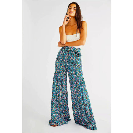 Palazzo Pants For Women Boho Extra Wide Leg Ethnic Tribal Elastic High Waist Loose Trousers Beach D377 - Lusy Store