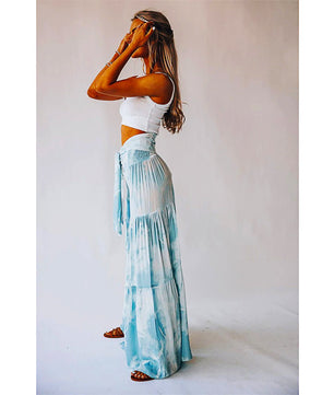 Palazzo Pants For Women Boho Extra Wide Leg Ethnic Tribal Elastic High Waist Loose Trousers Beach D377 - Lusy Store