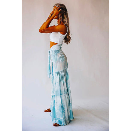 Palazzo Pants For Women Boho Extra Wide Leg Ethnic Tribal Elastic High Waist Loose Trousers Beach D377 - Lusy Store