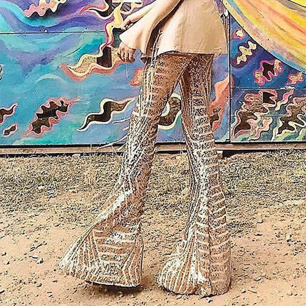 Palazzo Pants For Women High Waisted Wide Leg Bling Sequin Flared Trousers D378