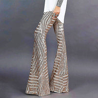 Palazzo Pants For Women High Waisted Wide Leg Bling Sequin Flared Trousers D378 Orange