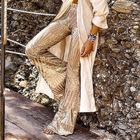 Palazzo Pants For Women High Waisted Wide Leg Bling Sequin Flared Trousers D378