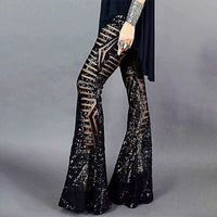 Palazzo Pants For Women High Waisted Wide Leg Bling Sequin Flared Trousers D378 Black