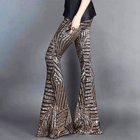 Palazzo Pants For Women High Waisted Wide Leg Bling Sequin Flared Trousers D378 Brown