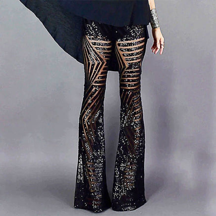 Palazzo Pants For Women High Waisted Wide Leg Bling Sequin Flared Trousers D378