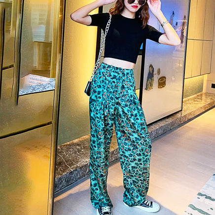 Palazzo Pants For Women Leopard High Waist Wide Leg Pants Casual Straight Thin Trousers Bottom D371 - Lusy Store