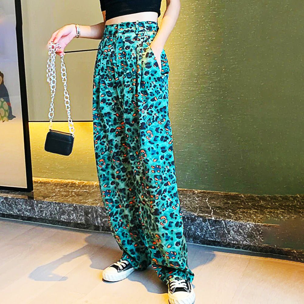 Palazzo Pants For Women Leopard High Waist Wide Leg Pants Casual Straight Thin Trousers Bottom D371 - Lusy Store