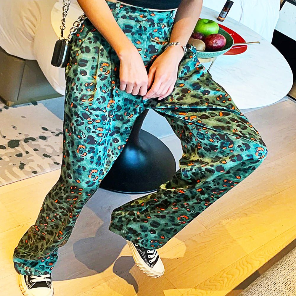 Palazzo Pants For Women Leopard High Waist Wide Leg Pants Casual Straight Thin Trousers Bottom D371 - Lusy Store