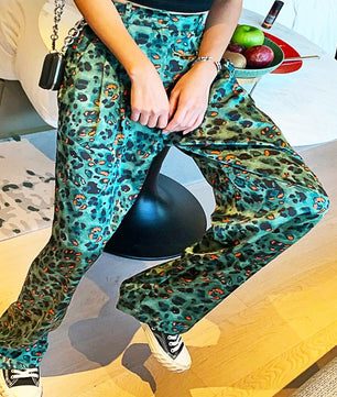 Palazzo Pants For Women Leopard High Waist Wide Leg Pants Casual Straight Thin Trousers Bottom D371 - Lusy Store