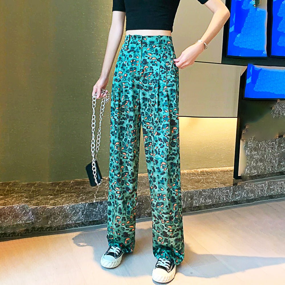 Palazzo Pants For Women Leopard High Waist Wide Leg Pants Casual Straight Thin Trousers Bottom D371 - Lusy Store