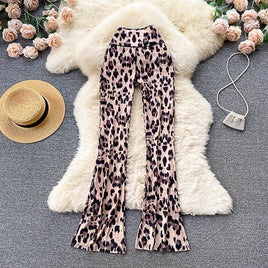 Palazzo Pants For Women Leopard Straight Flare Trousers Spring Fashion Casual Long Pants D372 - Lusy Store