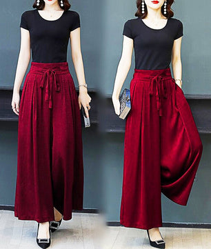Palazzo Pants For Women Silk Satin High Waist Drawstring Loose Wide Pants D374 - Lusy Store