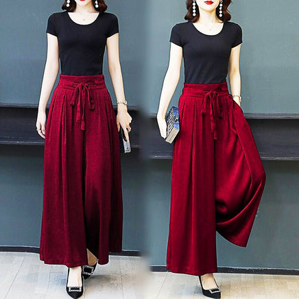 Palazzo Pants For Women Silk Satin High Waist Drawstring Loose Wide Pants D374 - Lusy Store