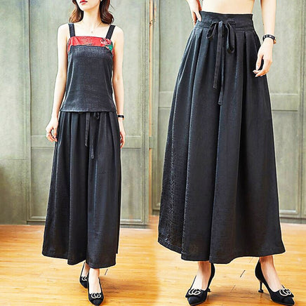 Palazzo Pants For Women Silk Satin High Waist Drawstring Loose Wide Pants D374 - Lusy Store