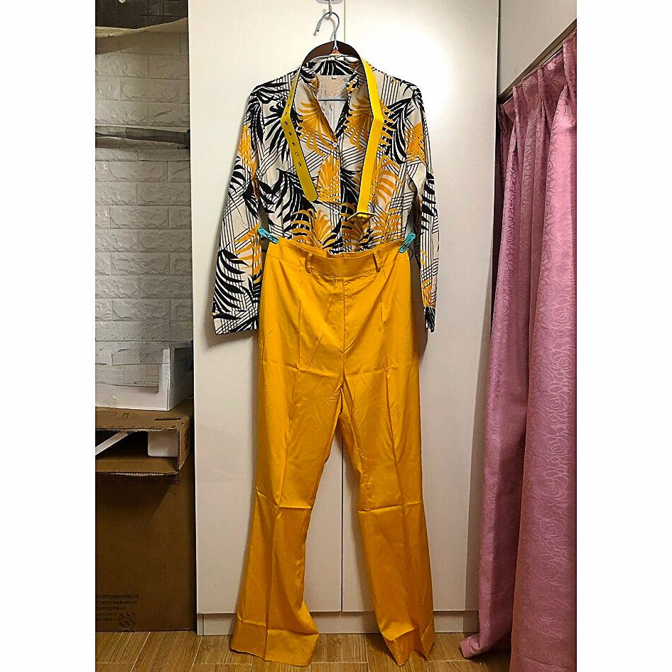 Pantsuit Dress Casual Fashion Suit Shirt & High Waist Pants Set Chic And Elegant D381 - Lusy Store