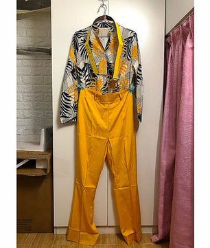Pantsuit Dress Casual Fashion Suit Shirt & High Waist Pants Set Chic And Elegant D381 - Lusy Store