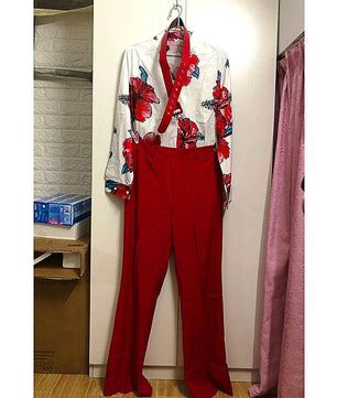 Pantsuit Dress Casual Fashion Suit Shirt & High Waist Pants Set Chic And Elegant D381 - Lusy Store