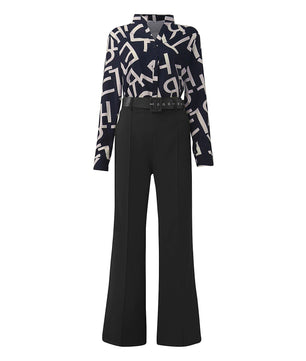 Pantsuit Dress Casual Fashion Suit Shirt & High Waist Pants Set Chic And Elegant D381 - Lusy Store