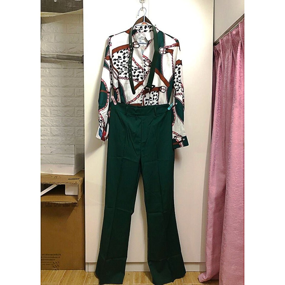 Pantsuit Dress Casual Fashion Suit Shirt & High Waist Pants Set Chic And Elegant D381 - Lusy Store