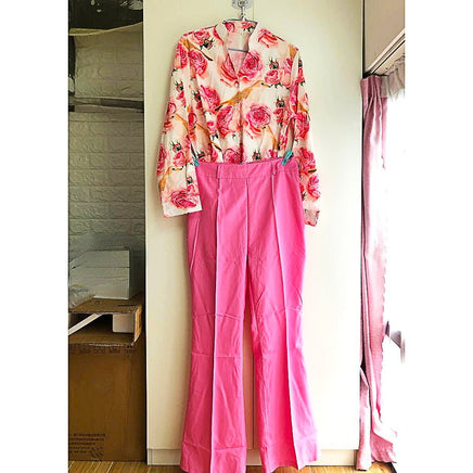 Pantsuit Dress Casual Fashion Suit Shirt & High Waist Pants Set Chic And Elegant D381 - Lusy Store