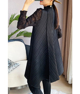 Pantsuit Dress Elastic Waist Pants Casual Style 2023 Pleated Suit Stand Collar Gauze D383 - Lusy Store