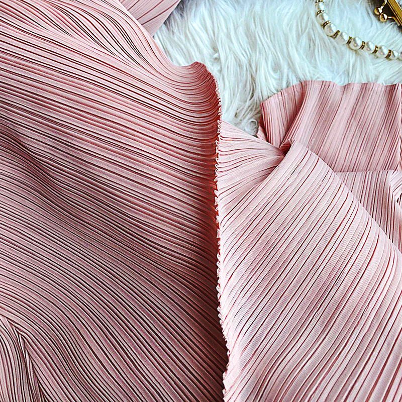 Pantsuit Dress Elastic Waist Pants Casual Style 2023 Pleated Suit Stand Collar Gauze D383 - Lusy Store