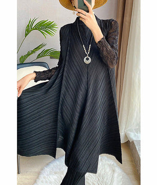Pantsuit Dress Elastic Waist Pants Casual Style 2023 Pleated Suit Stand Collar Gauze D383 - Lusy Store