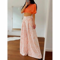 Pantsuit Dress New Bat Sleeve Shirt Wide-legged Pants Casual Set Elegant V-neck Office D382