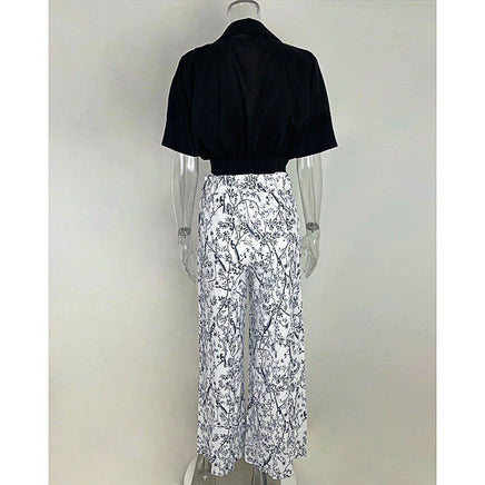 Pantsuit Dress New Bat Sleeve Shirt Wide-legged Pants Casual Set Elegant V-neck Office D382