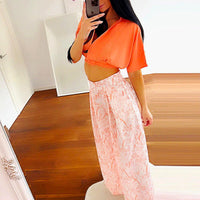 Pantsuit Dress New Bat Sleeve Shirt Wide-legged Pants Casual Set Elegant V-neck Office D382