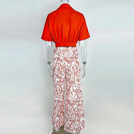 Pantsuit Dress New Bat Sleeve Shirt Wide-legged Pants Casual Set Elegant V-neck Office D382