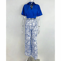 Pantsuit Dress New Bat Sleeve Shirt Wide-legged Pants Casual Set Elegant V-neck Office D382