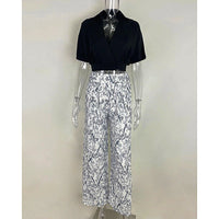 Pantsuit Dress New Bat Sleeve Shirt Wide-legged Pants Casual Set Elegant V-neck Office D382