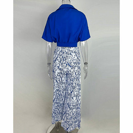 Pantsuit Dress New Bat Sleeve Shirt Wide-legged Pants Casual Set Elegant V-neck Office D382