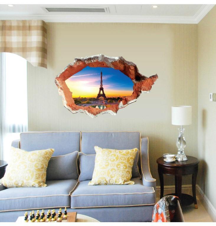 Paris Wall Decal 3D Three-Dimensional Broken Creative Decorative Waterproof - Lusy Store