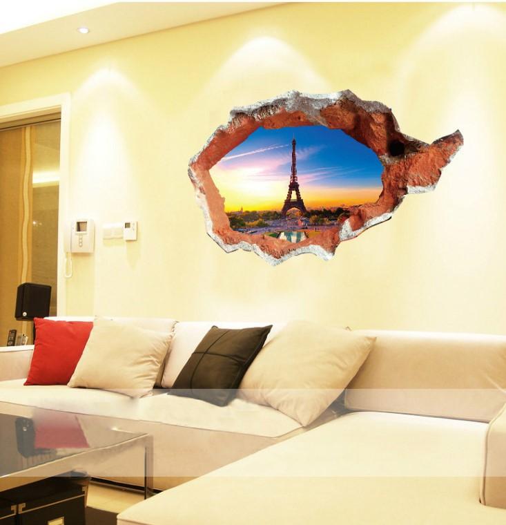 Paris Wall Decal 3D Three-Dimensional Broken Creative Decorative Waterproof - Lusy Store