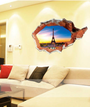 Paris Wall Decal 3D Three-Dimensional Broken Creative Decorative Waterproof - Lusy Store