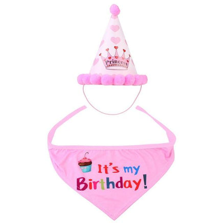 Pet Cat Dog Birthday Headwear Caps Hat Party Costume PINK as show United States