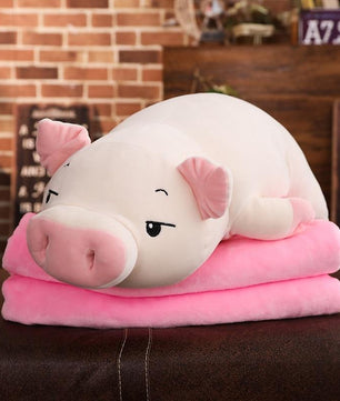Pig Stuffed Animal Doll Lying Soft Plush Hand Warmer Blanket Kids Comforting Gift - Lusy Store