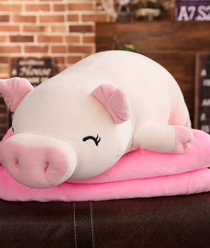 Pig Stuffed Animal Doll Lying Soft Plush Hand Warmer Blanket Kids Comforting Gift - Lusy Store