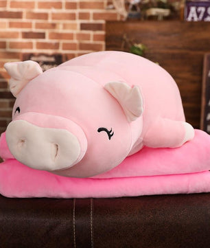 Pig Stuffed Animal Doll Lying Soft Plush Hand Warmer Blanket Kids Comforting Gift - Lusy Store