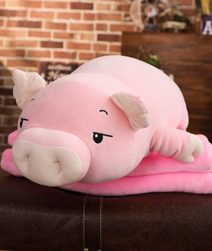 Pig Stuffed Animal Doll Lying Soft Plush Hand Warmer Blanket Kids Comforting Gift - Lusy Store