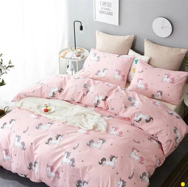 Pink Unicorn Bedding Sets Duvet Cover Embroidery Kids Bedding Sets Twin/Queen/King Size - Lusy Store