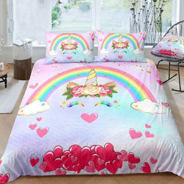 Pink Unicorn Head Smiling Bedding Sets Duvet Cover Kids Bedding Sets 100% Microfiber Twin/Full/Queen/King Size - Lusy Store