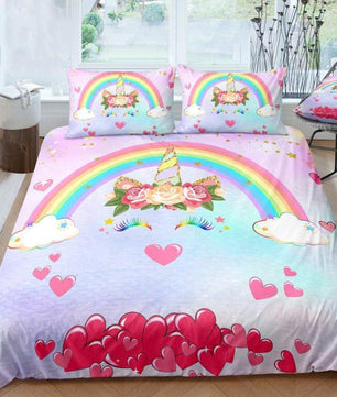 Pink Unicorn Head Smiling Bedding Sets Duvet Cover Kids Bedding Sets 100% Microfiber Twin/Full/Queen/King Size - Lusy Store