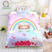 Pink Unicorn Head Smiling Bedding Sets Duvet Cover Kids Bedding Sets 100% Microfiber Twin/Full/Queen/King Size - Lusy Store