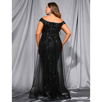 Plus Size Prom Dresses Off Shoulder Sequins Mesh Patchwork Prom Elegant Luxury Evening Party Garment D433
