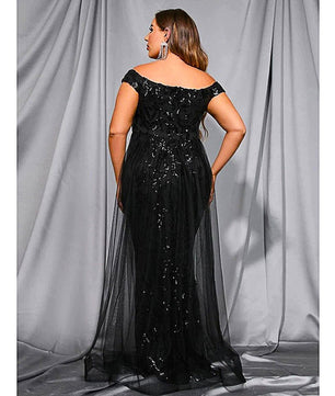 Plus Size Prom Dresses Off Shoulder Sequins Mesh Patchwork Prom Elegant Luxury Evening Party Garment D433 - Lusy Store