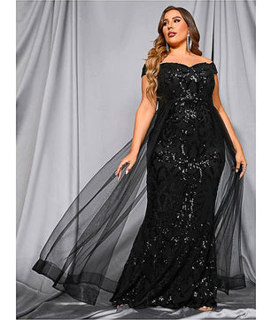 Plus Size Prom Dresses Off Shoulder Sequins Mesh Patchwork Prom Elegant Luxury Evening Party Garment D433 - Lusy Store
